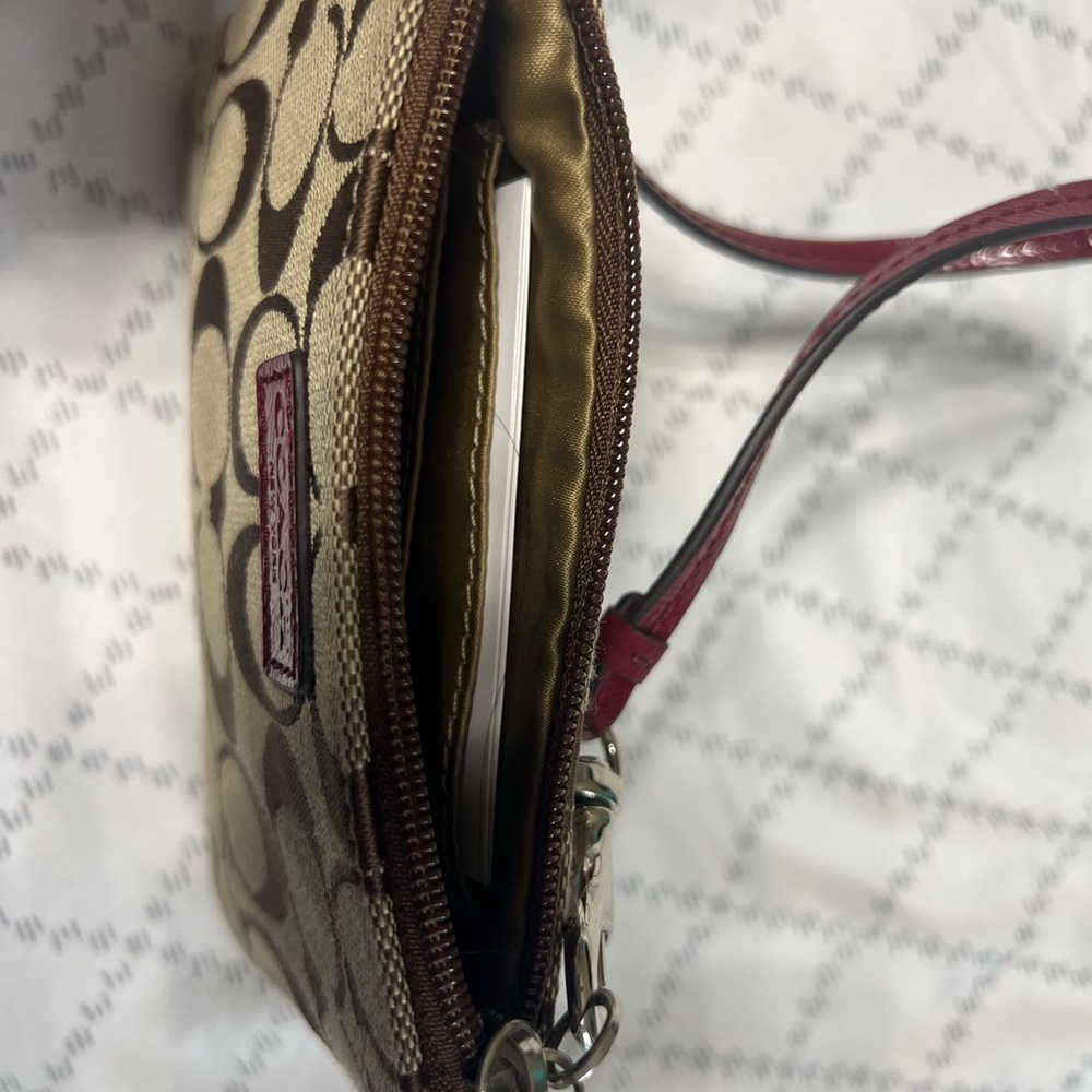Coach Tan and Red Signature Wristlet - Picture 2 of 8